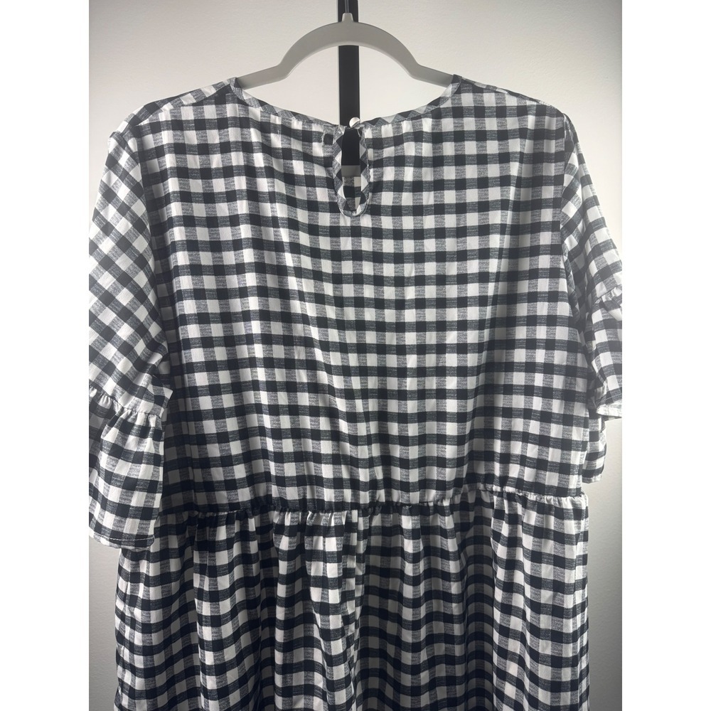 Boohoo Gingham Dress Womens 14 Black White Excellent Ruffle Sleeve Babydoll - Picture 8 of 10